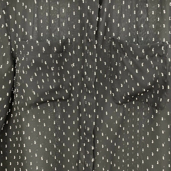Loft Petite Utility Blouse SP Black Chiffon Sheer White Dot Minimalist Office - Picture 4 of 8
